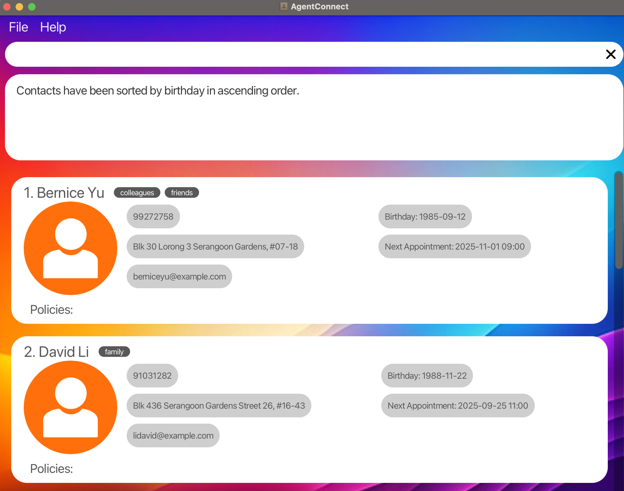 Sort by Birthday
